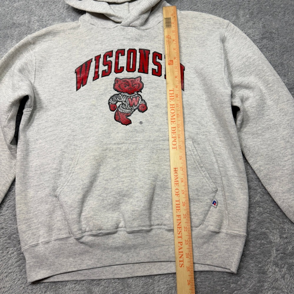 Vintage Wisconsin Badgers Hoodie Mens L Gray Sweatshirt Football Bucky 90s USA - Picture 12 of 12